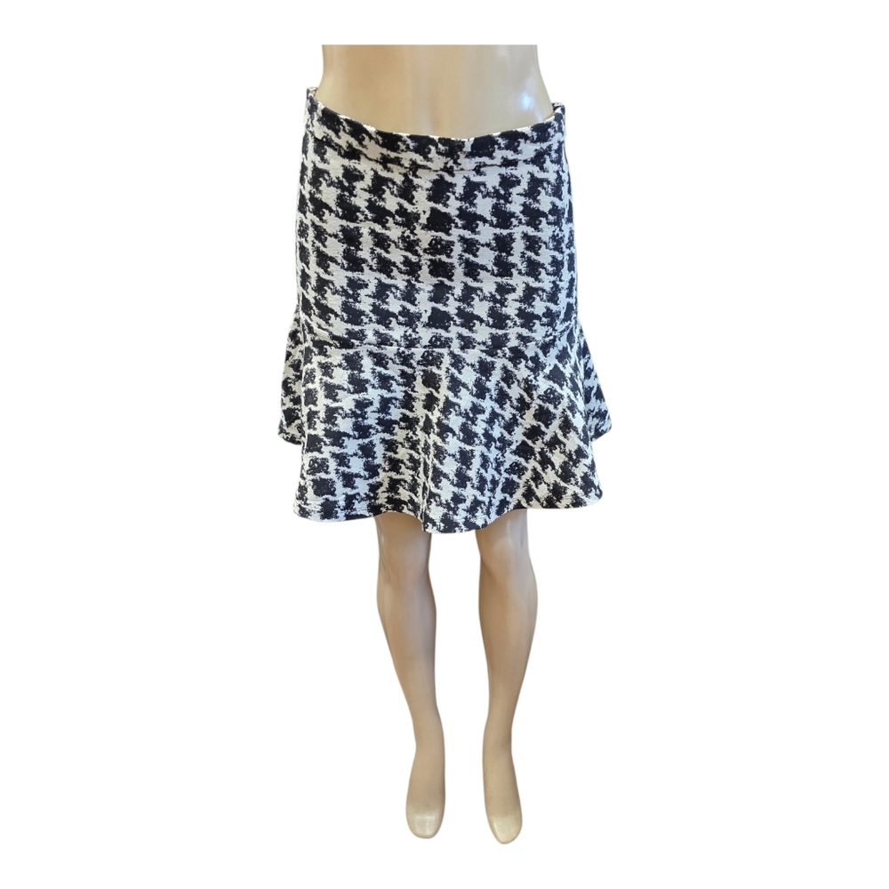 Parker New York Women Houndstooth Flounce Hem Mini Skirt Size 6 Black White